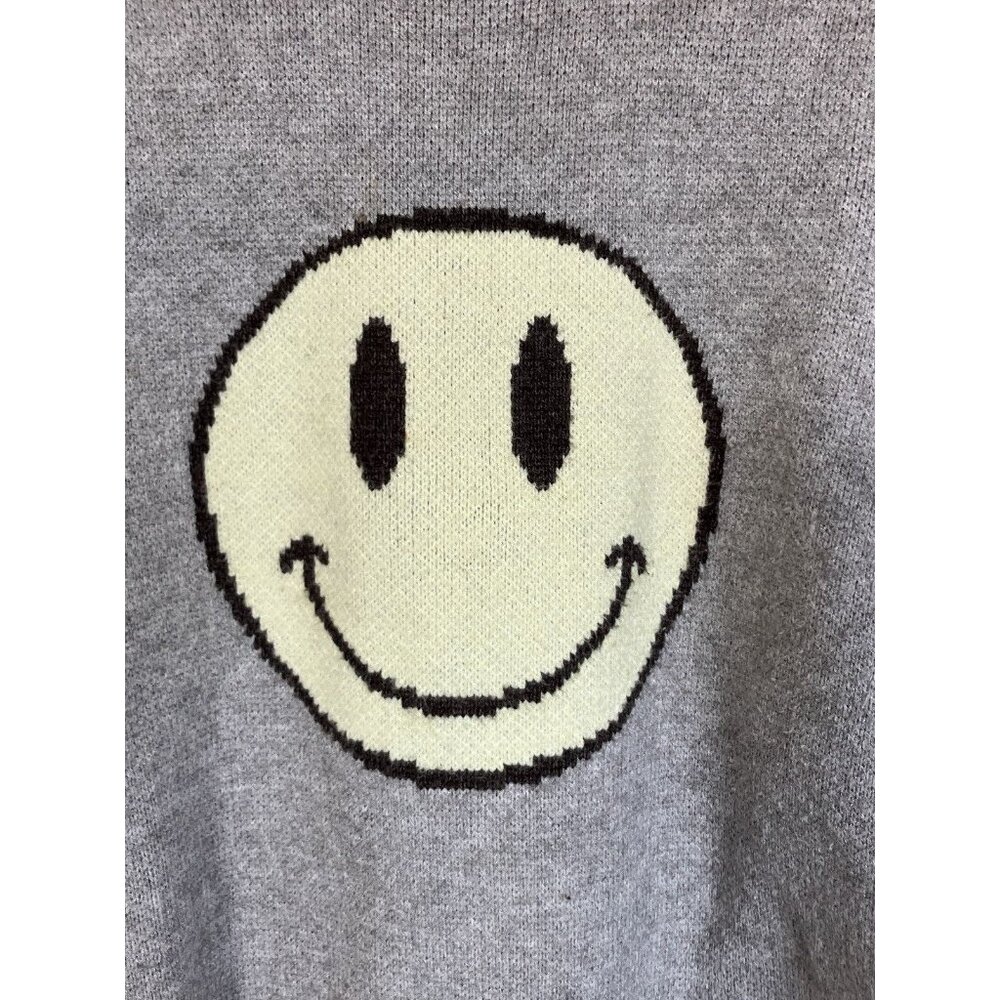 Miss Sparkling Graphic Smiley Face Distressed Hem Sweater Women’s Small Gray - Picture 2 of 8